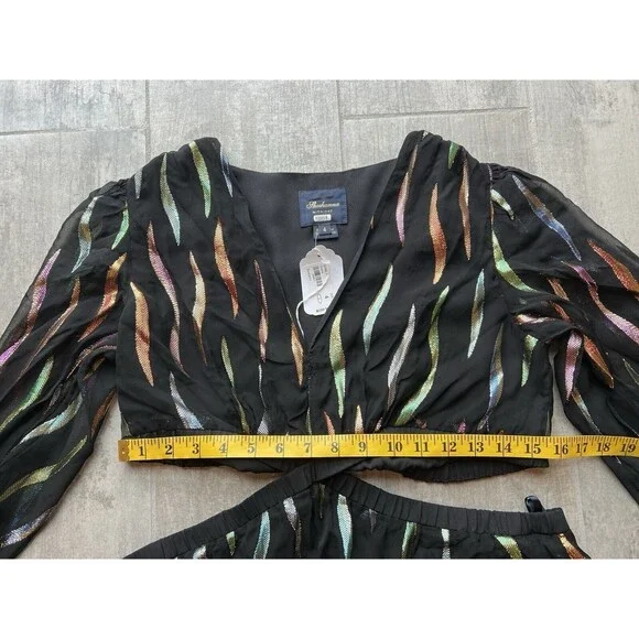 $625 Shoshanna Randi Gown Jet Iridescent Metallic Cut Out Maxi Designer 4 READ - Picture 13 of 14